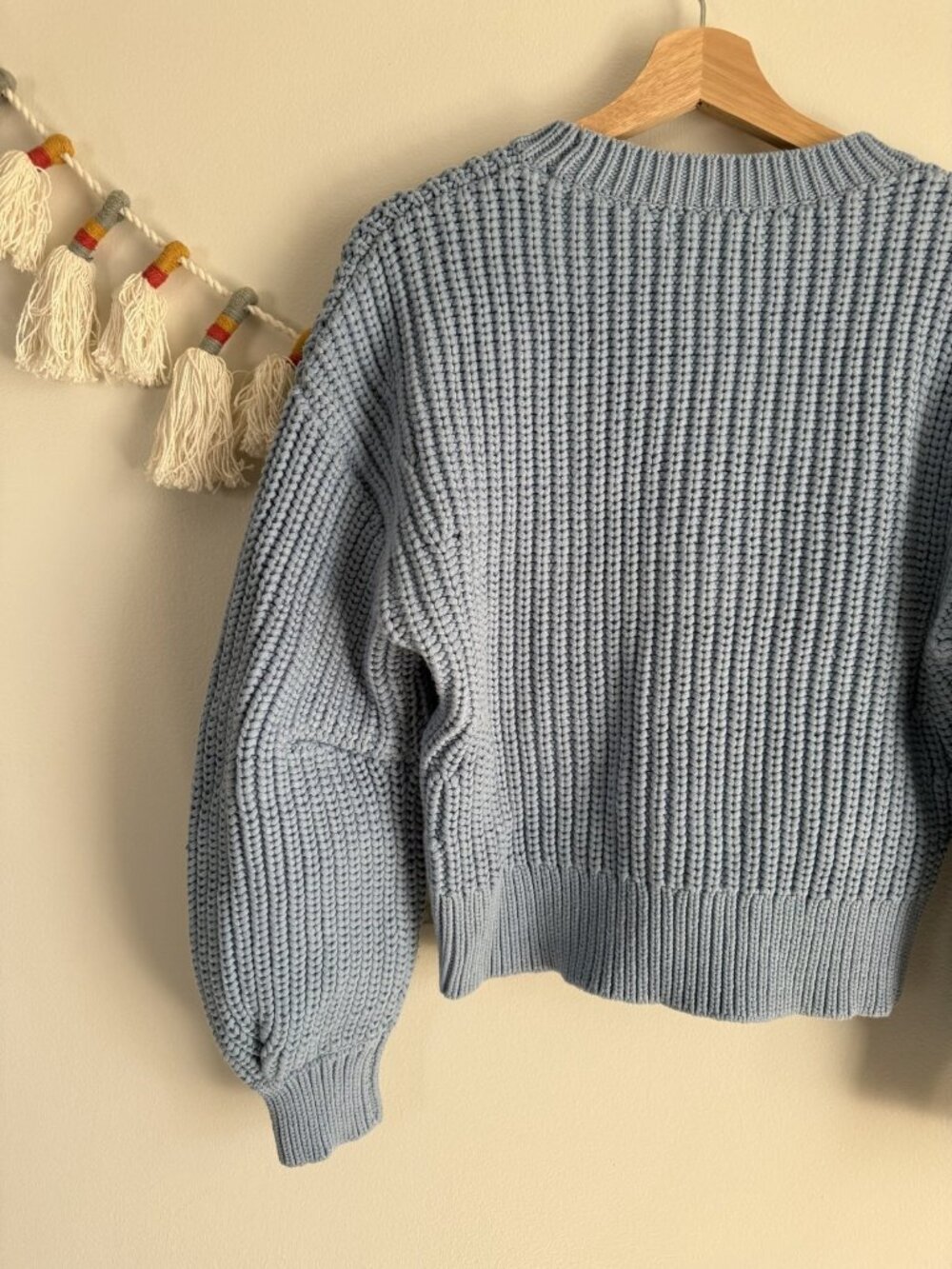 Banana Republic Chunky Cotton Crewneck Sweater Light Blue Denim Cozy Preppy S - Picture 6 of 9